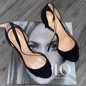 JLO Black Suede Peep-Toe Platform Heels Size 8.5